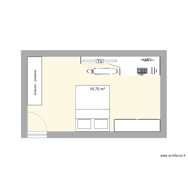 chambre nassim. Plan de 1 pièce et 17 m2