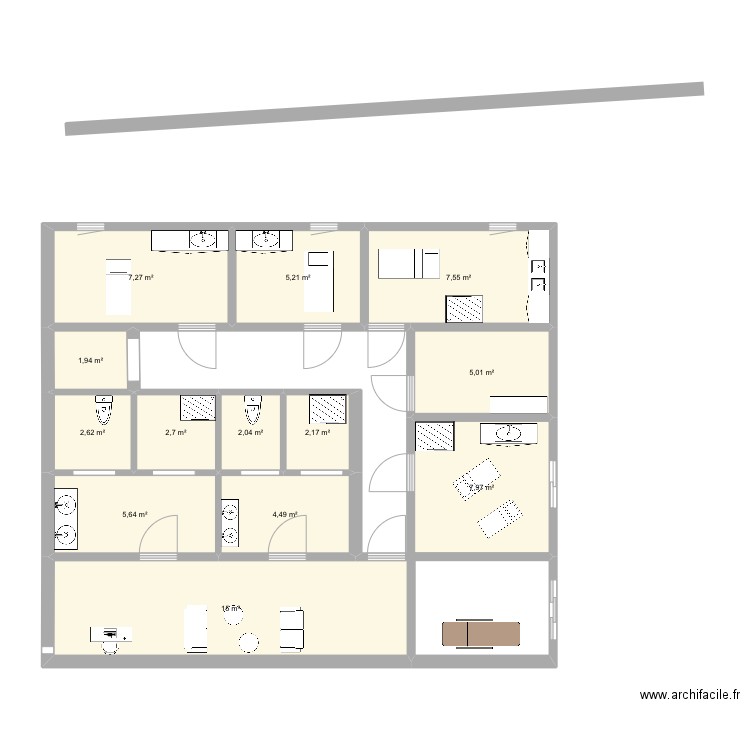 Spa. Plan de 13 pièces et 70 m2