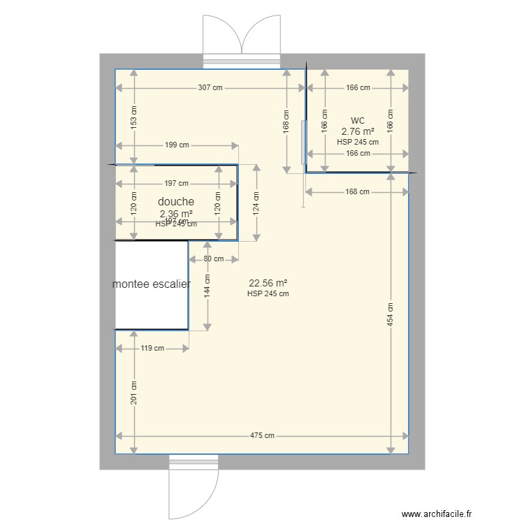 chamnre etage. Plan de 4 pièces et 29 m2