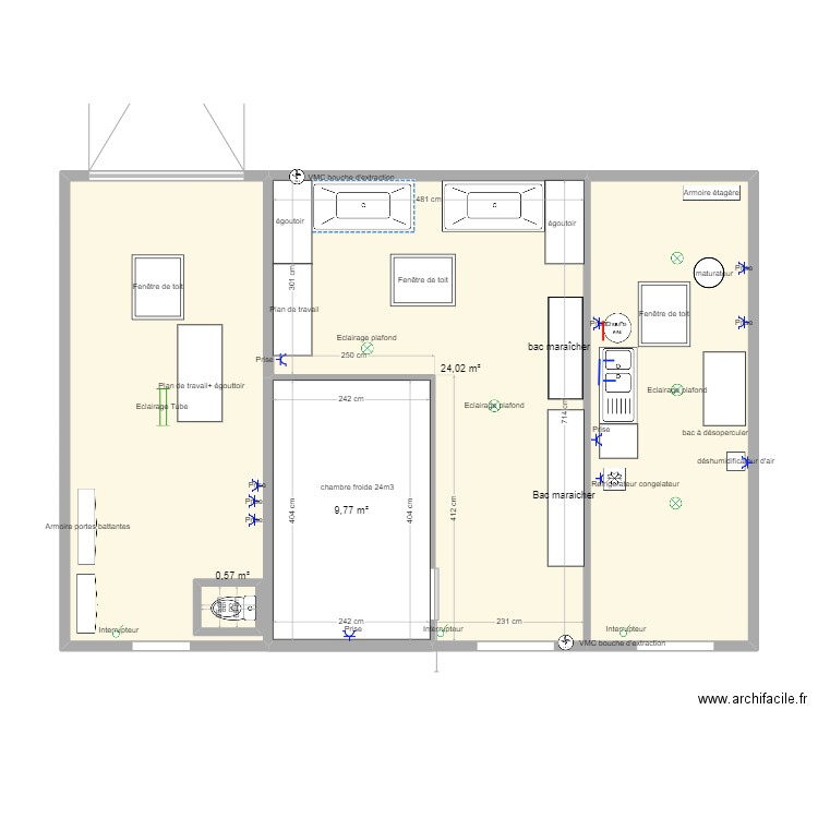 Locaux ferme gourmande. Plan de 5 pièces et 73 m2