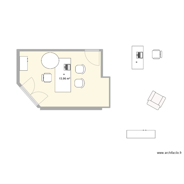 Bureau direction V2. Plan de 1 pièce et 14 m2