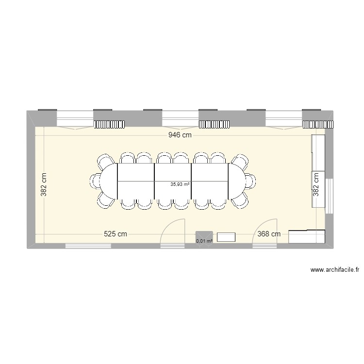 Salle de réunion PL Config 1. Plan de 2 pièces et 36 m2