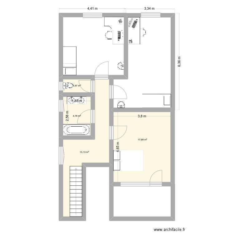 etage1. Plan de 4 pièces et 37 m2