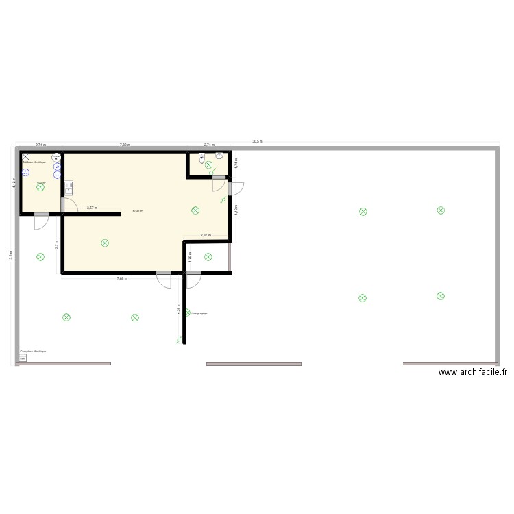 recycl. Plan de 3 pièces et 81 m2