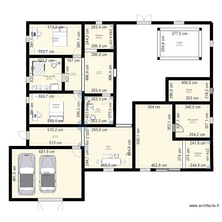 HE Project. Plan de 15 pièces et 196 m2