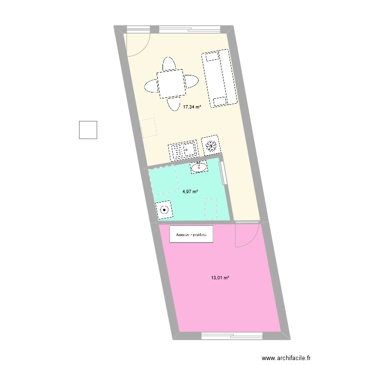 T2 Villesiscle. Plan de 3 pièces et 35 m2