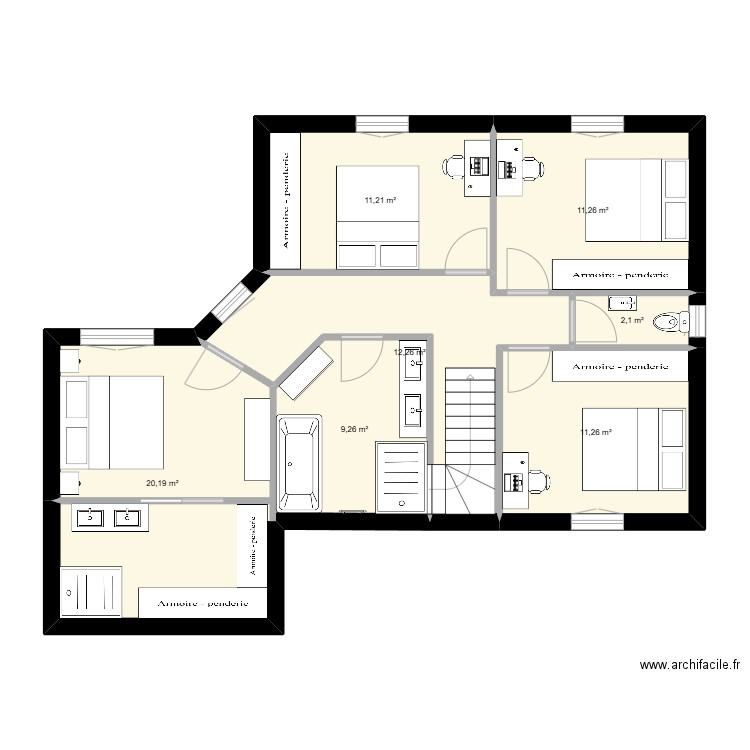 Etage 1. Plan de 7 pièces et 78 m2