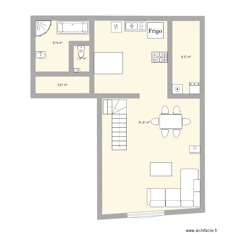 Maison 2. Plan de 5 pièces et 69 m2