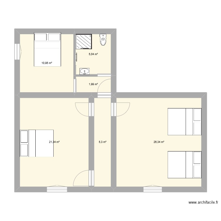 St Jean étage. Plan de 6 pièces et 71 m2