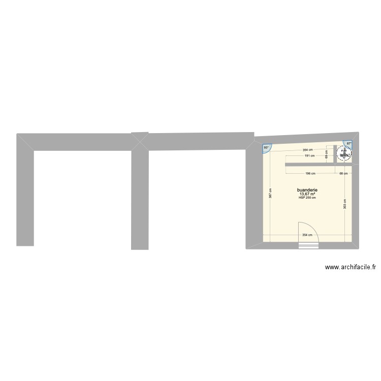 miniconi. Plan de 1 pièce et 14 m2