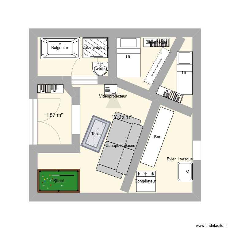 Archifacile bryan.k. Plan de 2 pièces et 19 m2