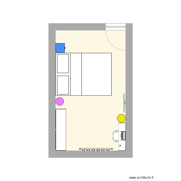 Chambre TT. Plan de 1 pièce et 12 m2