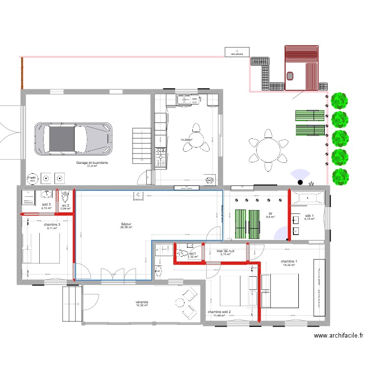 projet 5 bis Allemagne eco. Plan de 13 pièces et 143 m2