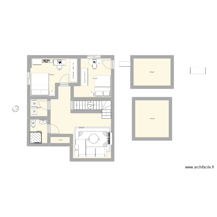 Sous-sol_v2. Plan de 9 pièces et 72 m2