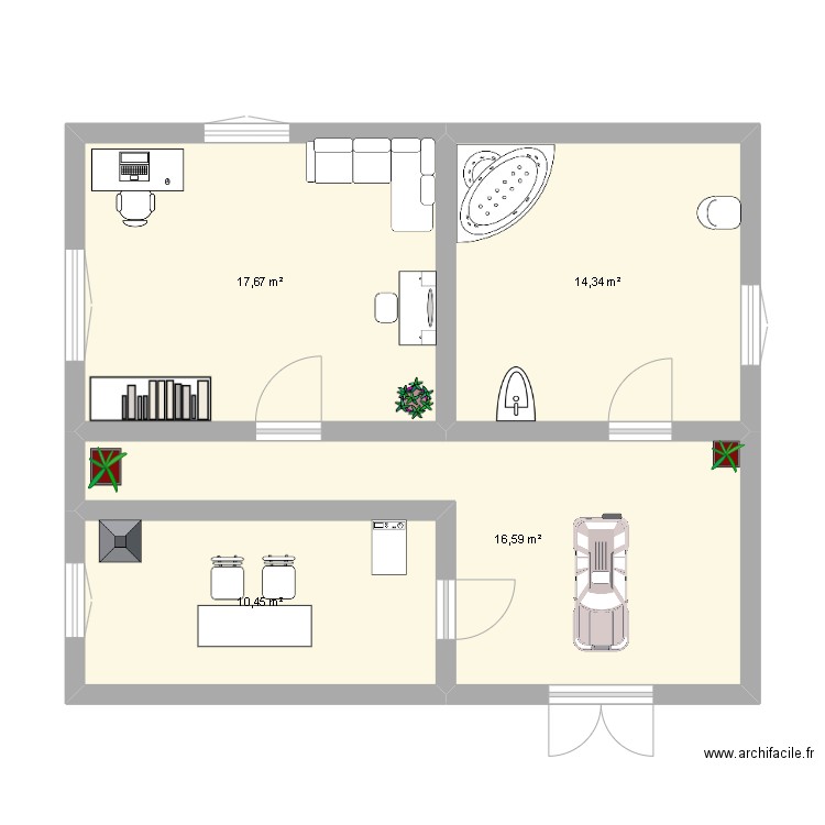 maisonE. Plan de 4 pièces et 59 m2