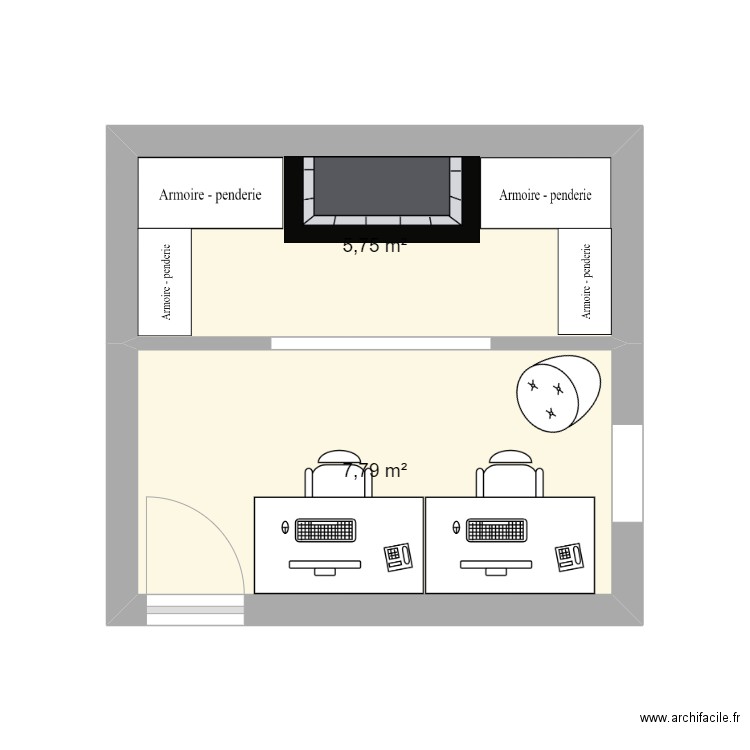 Bureau. Plan de 2 pièces et 14 m2