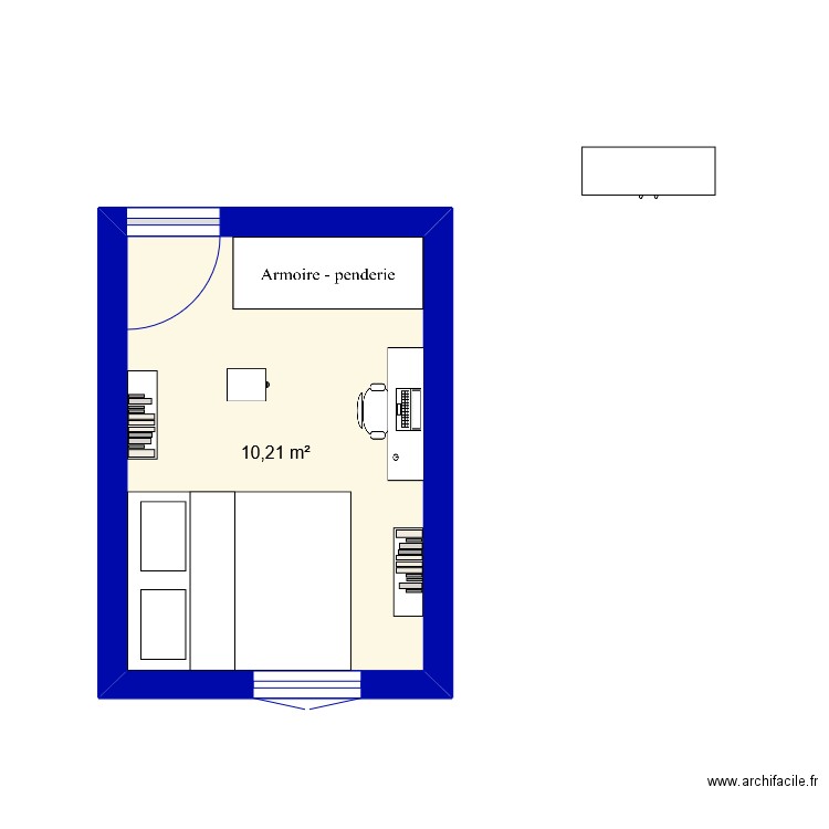 chambre. Plan de 1 pièce et 10 m2