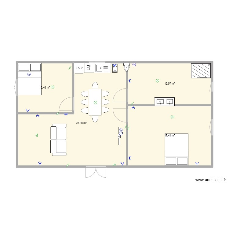 maison avec schéma élecrique . Plan de 4 pièces et 68 m2