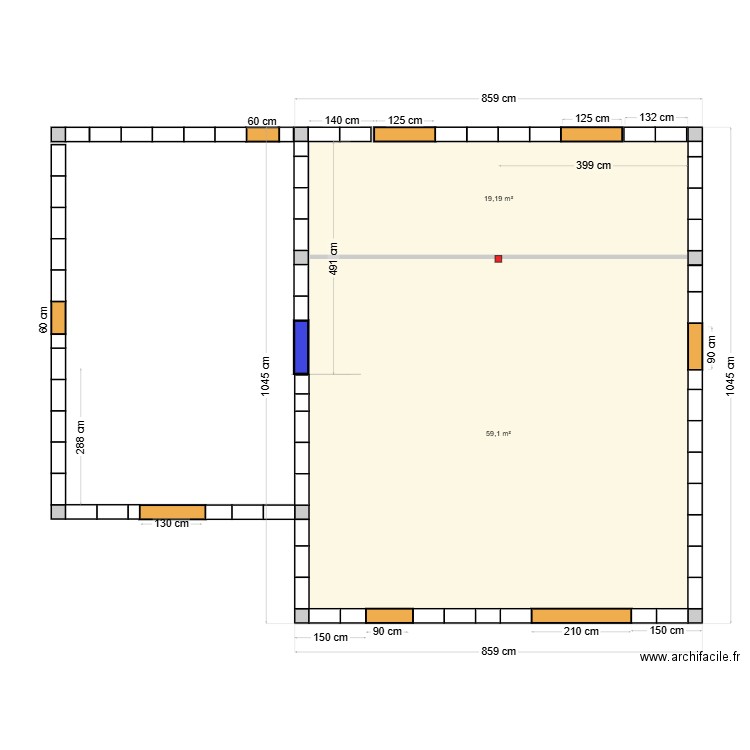 PLAN MUR ETAGE . Plan de 2 pièces et 78 m2