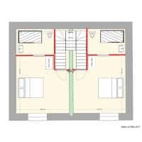 Plan étage avec un escalier central bifurqué asymétrique