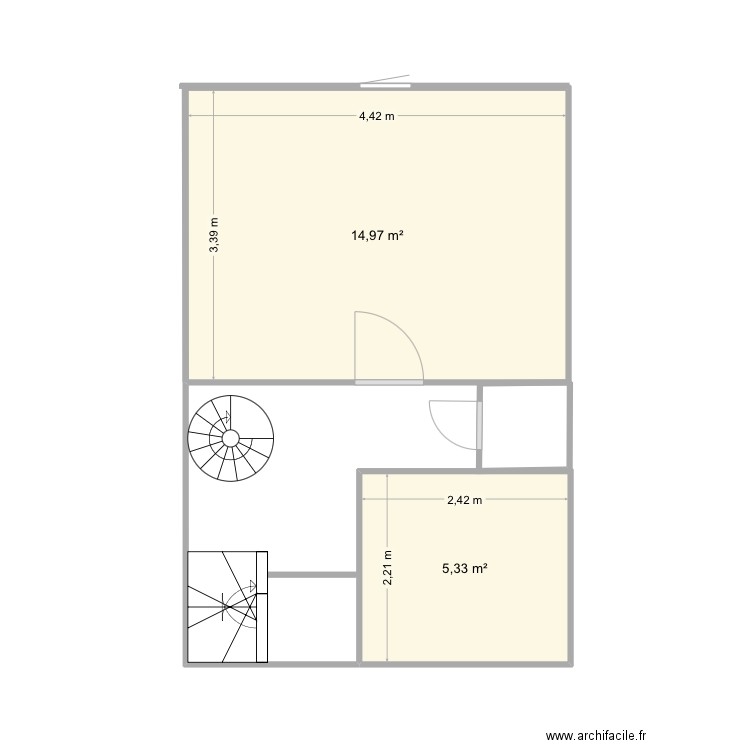 1er étage trou mahet. Plan de 2 pièces et 20 m2