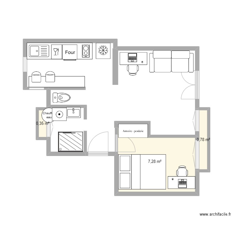 croquis appart st mandé cuisine fond 011224. Plan de 3 pièces et 8 m2