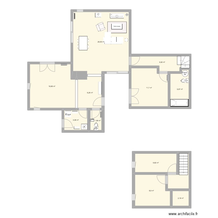 Maison La Moissandière. Plan de 12 pièces et 104 m2