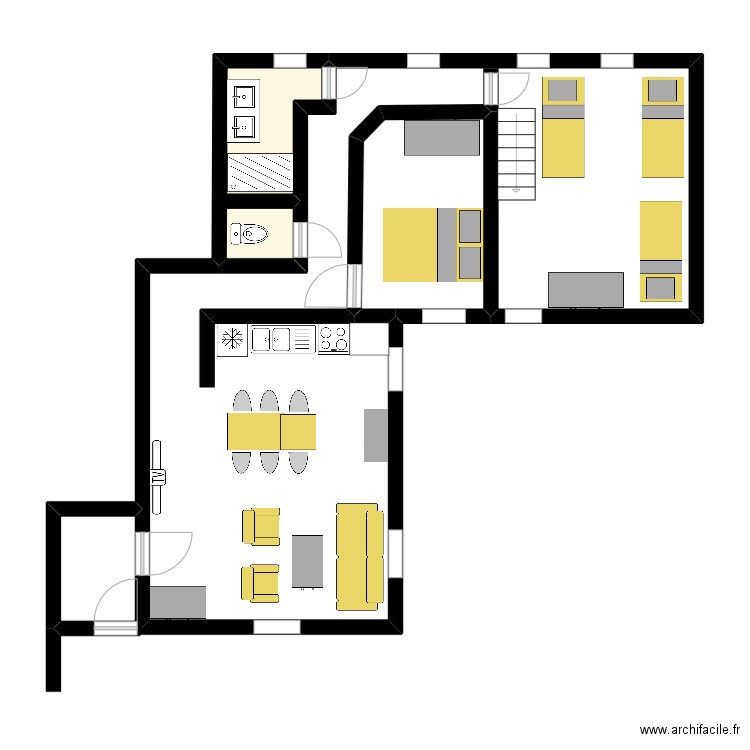 aliet. Plan de 3 pièces et 61 m2