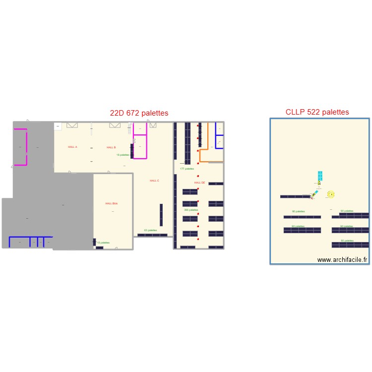 22D 2650m² Rayonnage actuel. Plan de 17 pièces et 1815 m2