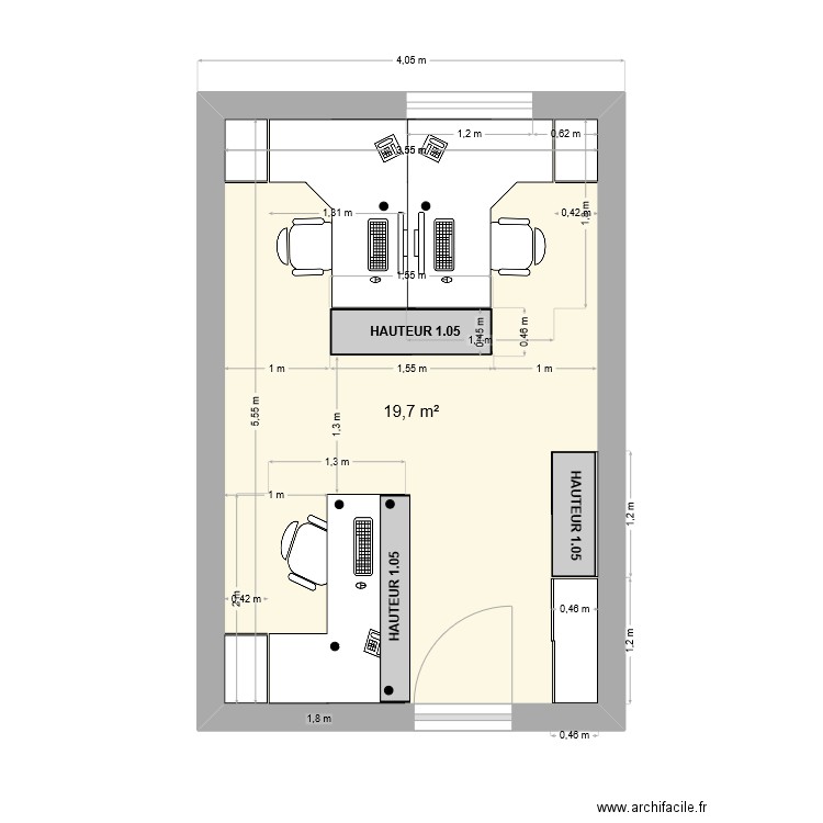 BUREAU SI DA. Plan de 1 pièce et 20 m2