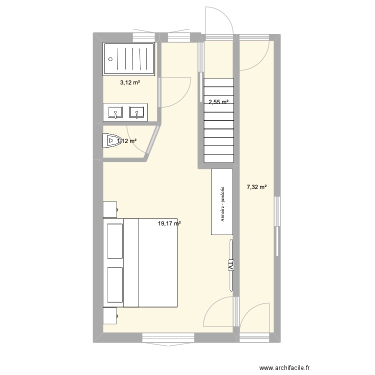 segunda versão. Plan de 5 pièces et 33 m2