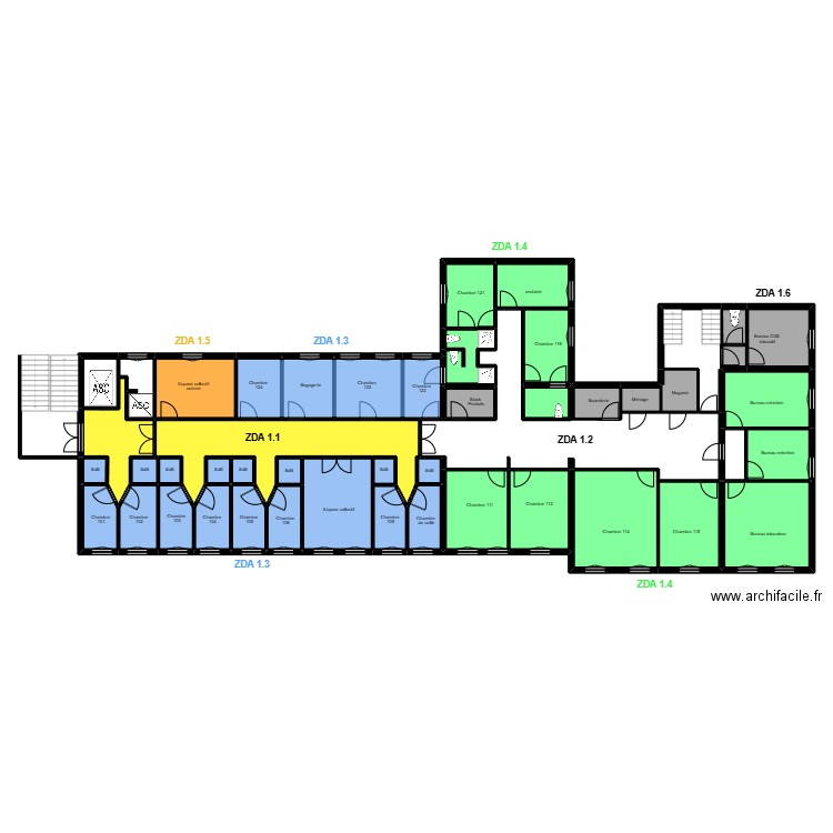 Afor RDC zoning. Plan de 47 pièces et 353 m2