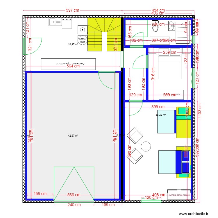 RdC 1b. Plan de 5 pièces et 100 m2