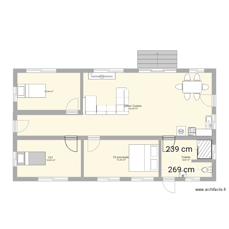 Haramea 2. Plan de 5 pièces et 84 m2