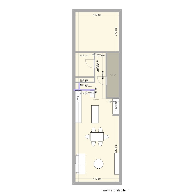 pan appartement guillemins modifié. Plan de 2 pièces et 63 m2