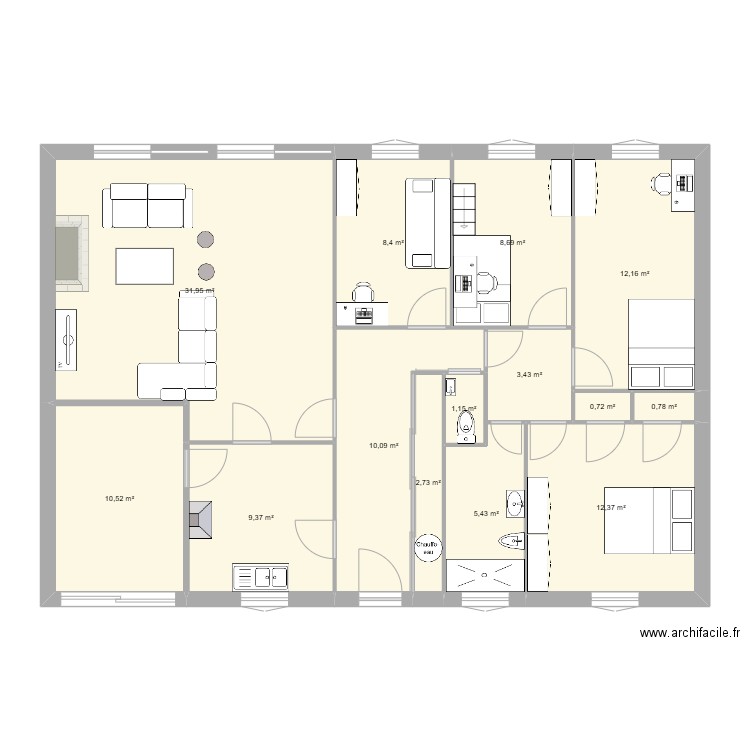 Impasse Bourcuzière amenagement sophie. Plan de 14 pièces et 118 m2