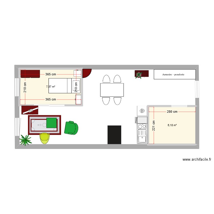 Les Ormaux II. Plan de 2 pièces et 14 m2