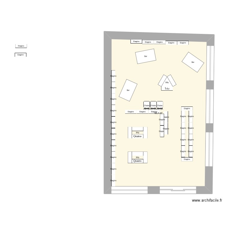 magasin fil bis. Plan de 1 pièce et 65 m2