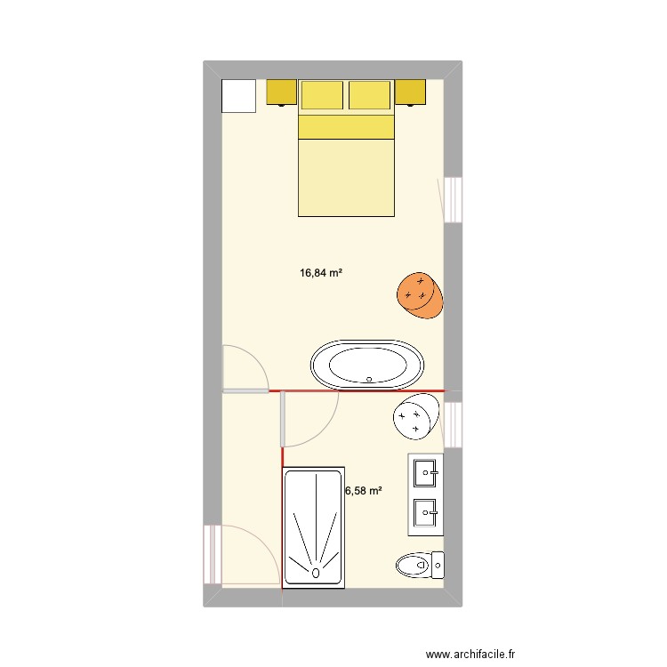 CasaAqui R+1version 2. Plan de 2 pièces et 23 m2