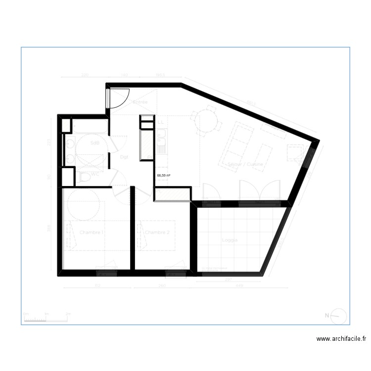 Vendome. Plan de 7 pièces et 72 m2