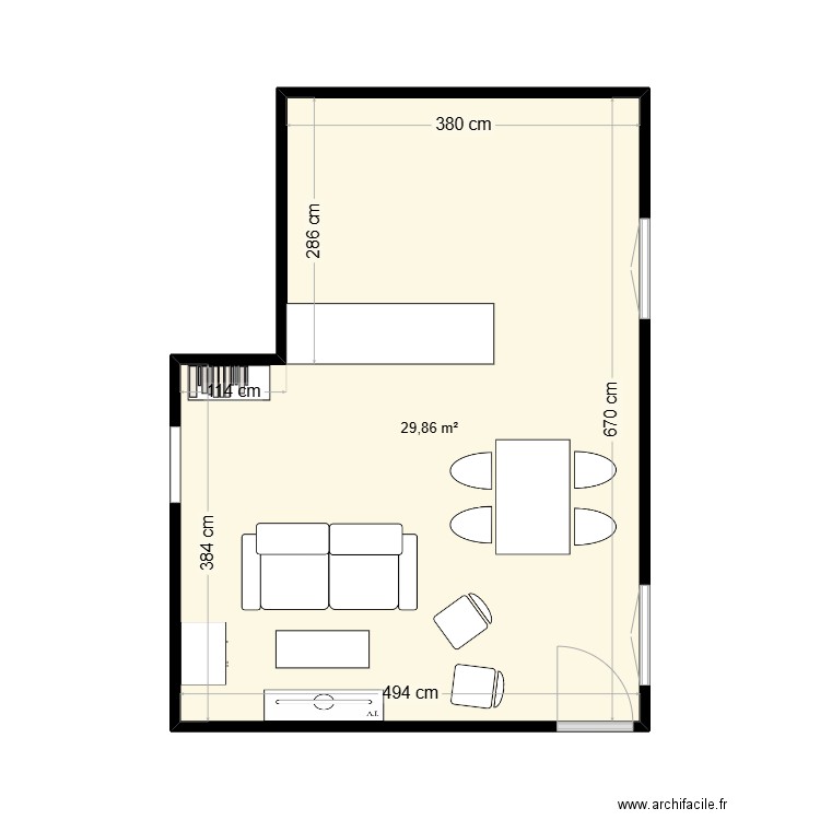 Cuisine Salon Salle à manger. Plan de 1 pièce et 30 m2