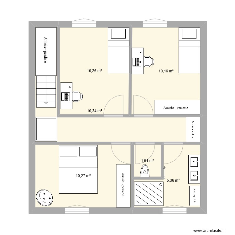 Surrélévation. Plan de 6 pièces et 48 m2