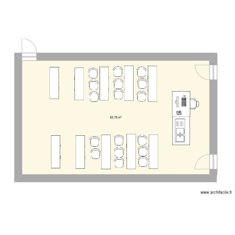 plan de classe . Plan de 1 pièce et 64 m2