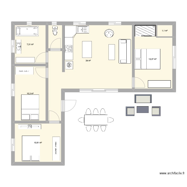 PLAN 2. Plan de 6 pièces et 77 m2