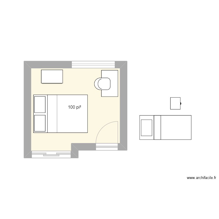 Chambre 3. Plan de 1 pièce et 9 m2