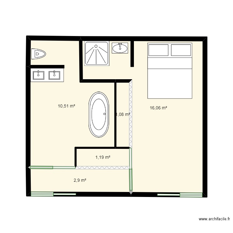 Sdb chambre 5. Plan de 5 pièces et 32 m2