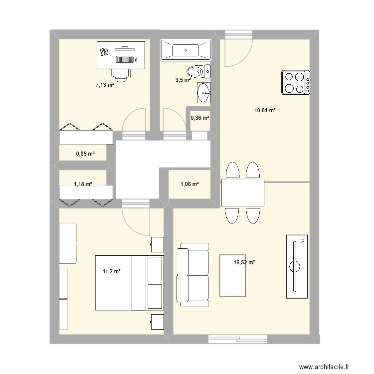 appart. Plan de 9 pièces et 53 m2