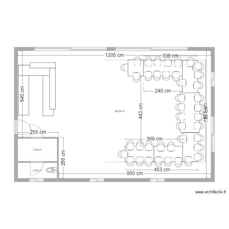 SALLE LAC DE MAROT. Plan de 3 pièces et 95 m2