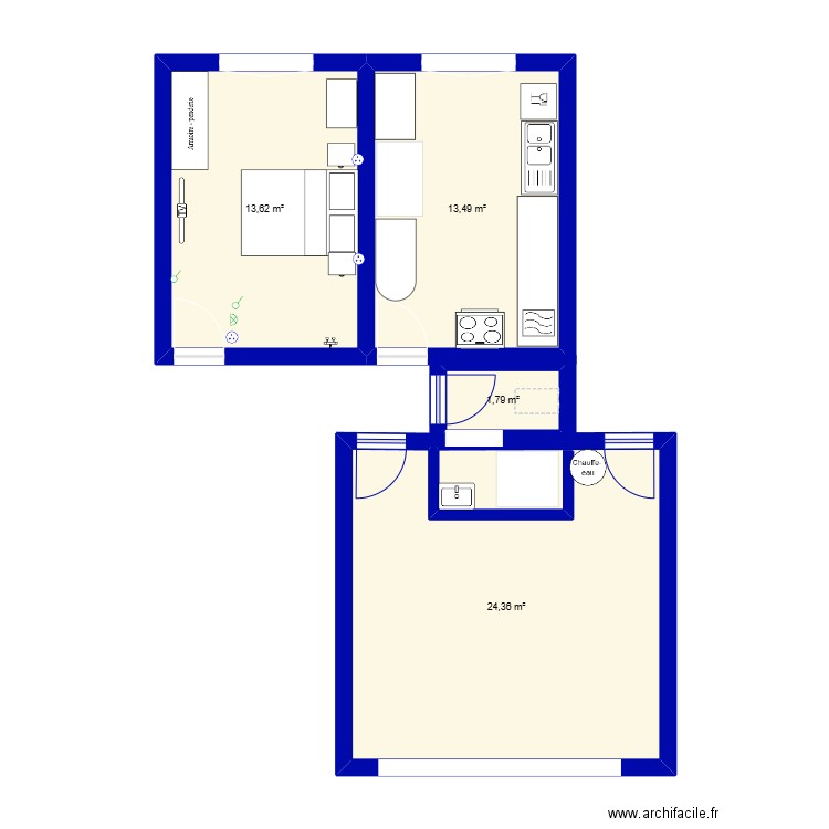 EssaiSdB 1bis. Plan de 4 pièces et 53 m2