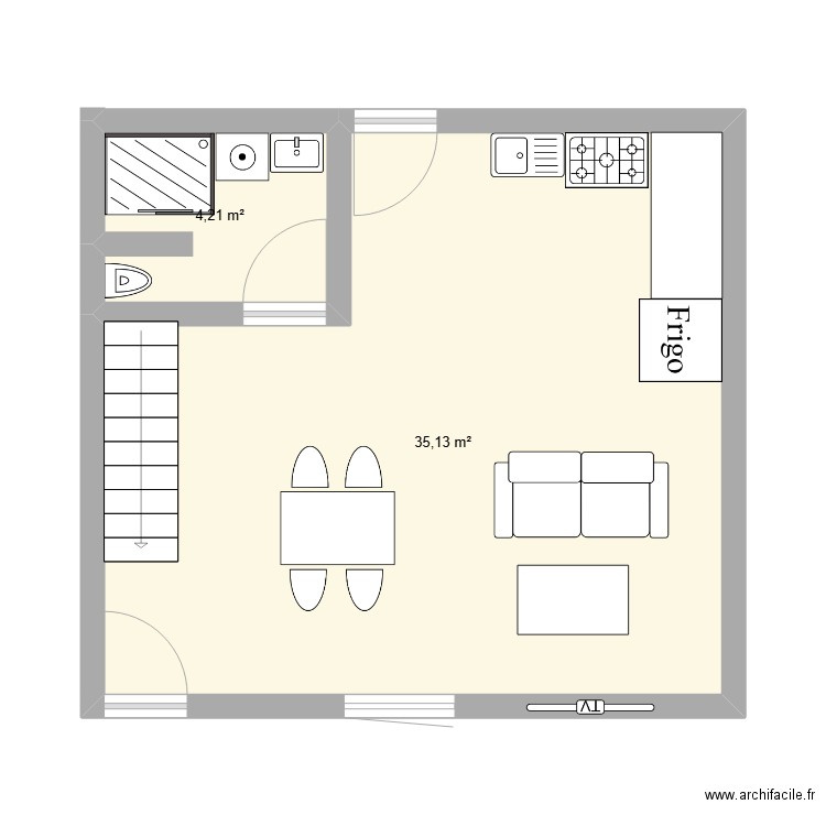 Logement 1. Plan de 2 pièces et 39 m2